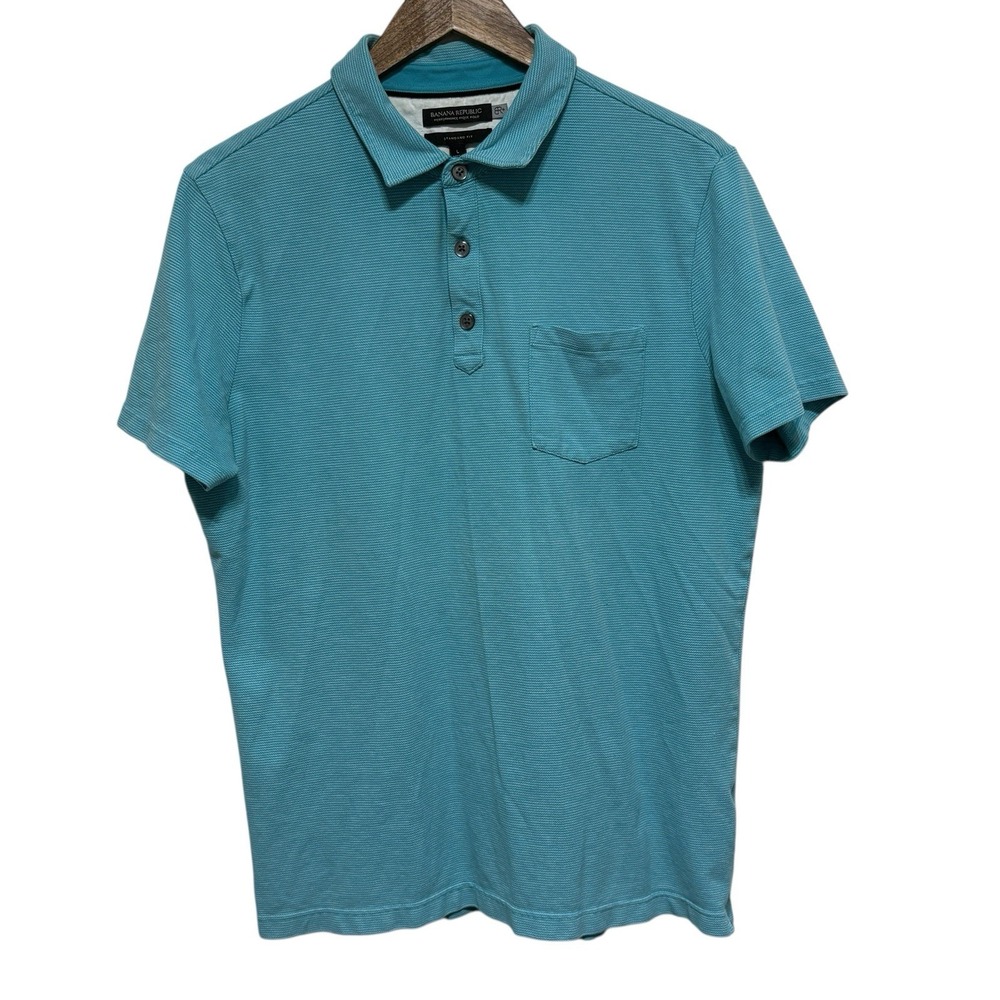 Banana Republic Polo Shirt Mens L Bright Blue Performance Pique Standard Fit